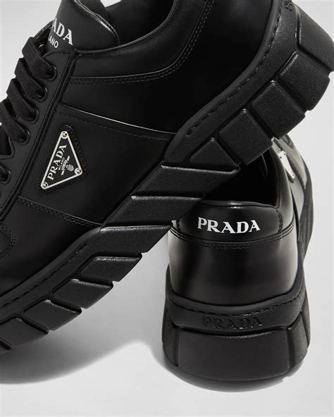 prada men's fly blok triangle logo leather sneakers